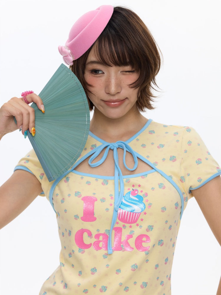I Love Cake Faux Layered Chinese Slim Short Sleeve T-Shirts【s0000016836】