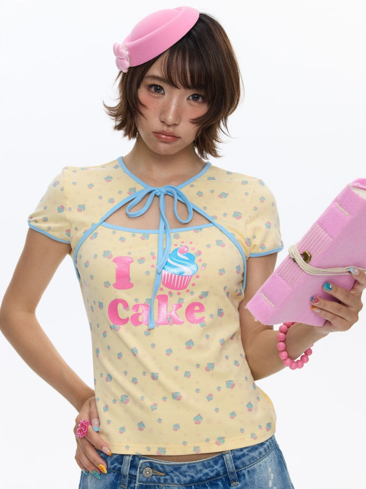 I Love Cake Faux Layered Chinese Slim Short Sleeve T-Shirts【s0000016836】