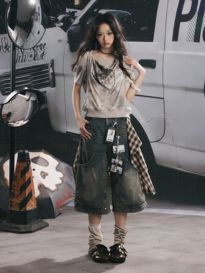 Faux Layered Open-Shoulder Hooded T-Shirt【s0000017051】