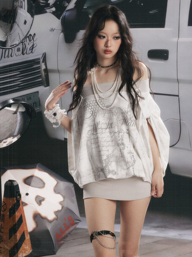 Slanted One-Shoulder Batwing Sleeve Blouse【s0000017052】