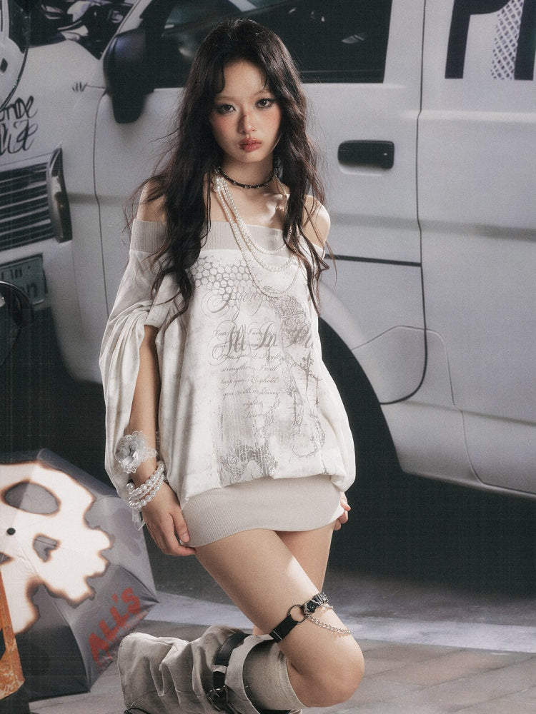 Slanted One-Shoulder Batwing Sleeve Blouse【s0000017052】