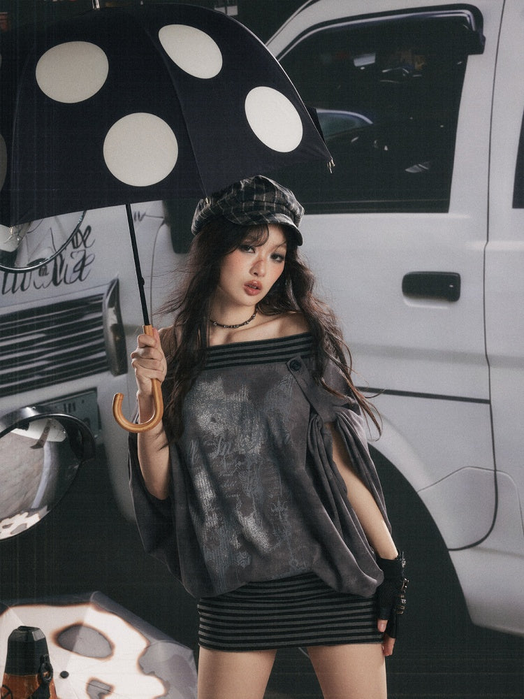Slanted One-Shoulder Batwing Sleeve Blouse【s0000017052】