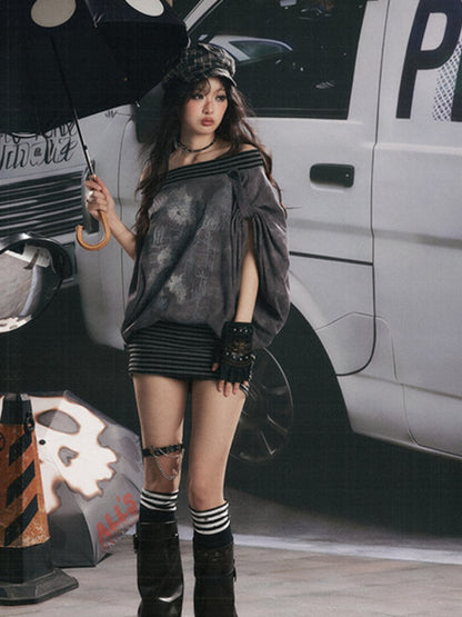 Slanted One-Shoulder Batwing Sleeve Blouse【s0000017052】
