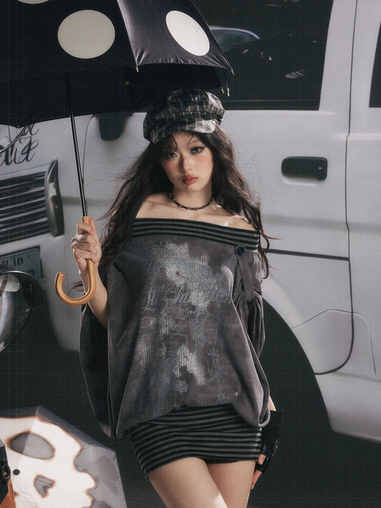 Slanted One-Shoulder Batwing Sleeve Blouse【s0000017052】