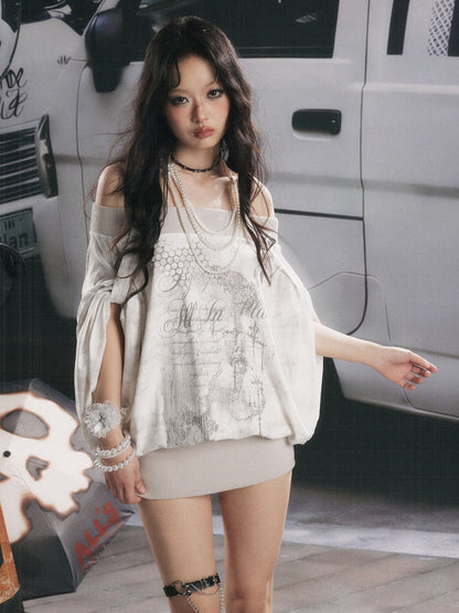 Slanted One-Shoulder Batwing Sleeve Blouse【s0000017052】