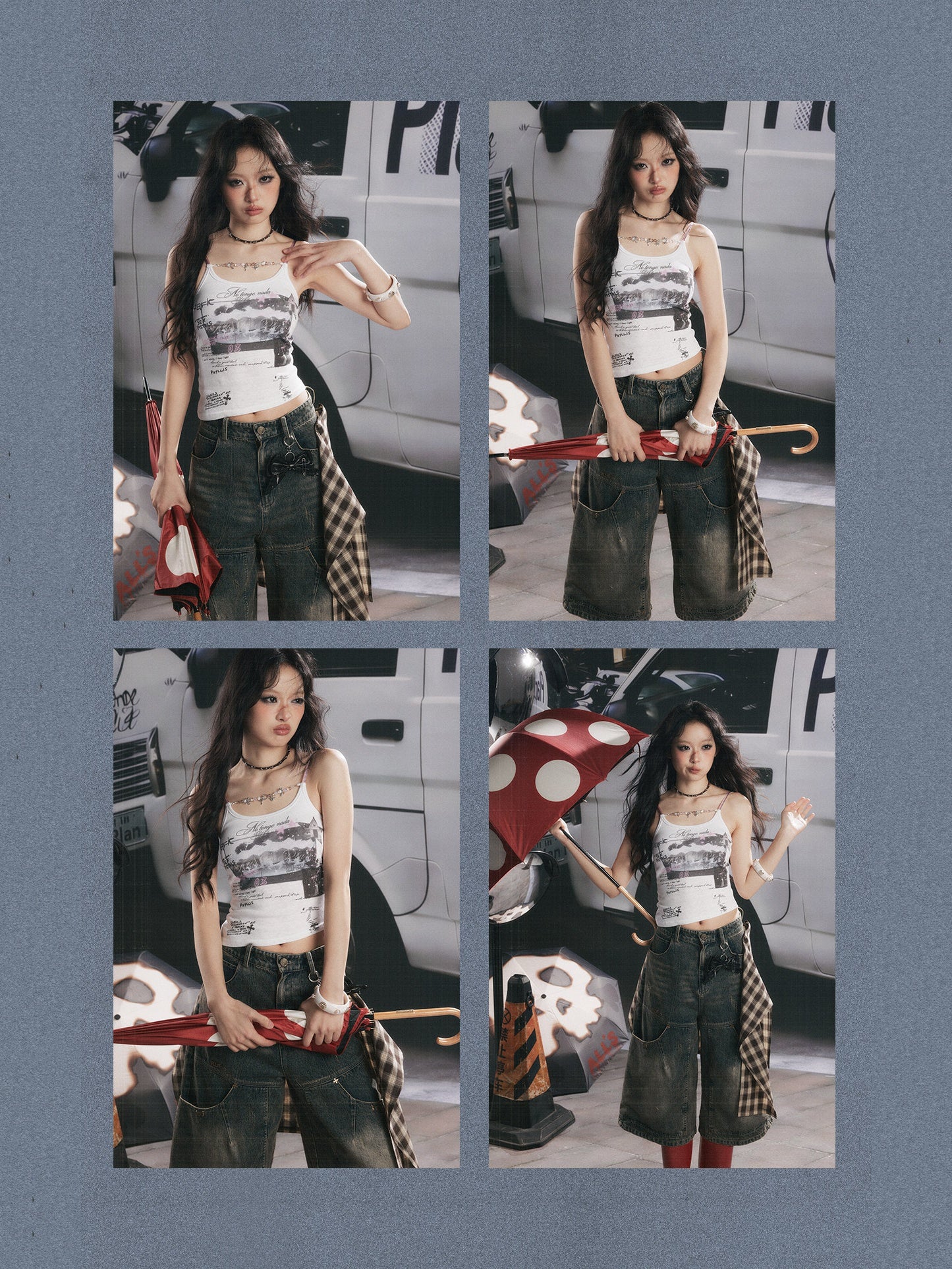 Asymmetric Hem Graphic Cami with Beaded Charm Chain【s0000017053】