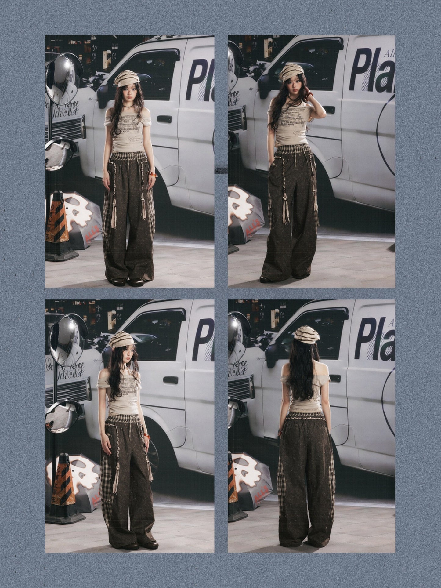 Off-Shoulder Faux Layered Halter Cowl Neck Graphic Tops【s0000017055】
