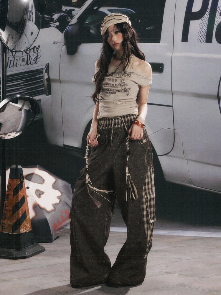 Off-Shoulder Faux Layered Halter Cowl Neck Graphic Tops【s0000017055】