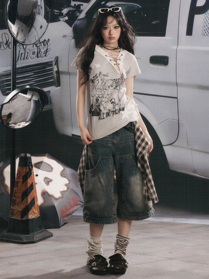 Detachable Butt Curtain Denim Cropped Pants【s0000017057】
