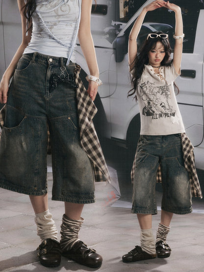 Detachable Butt Curtain Denim Cropped Pants【s0000017057】
