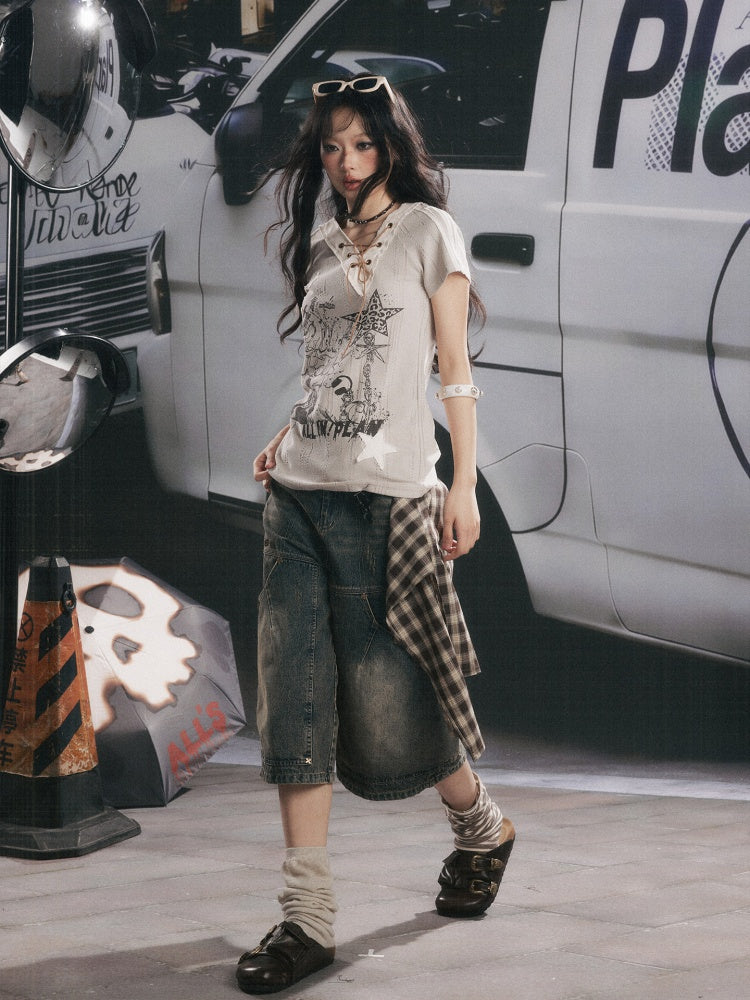 Detachable Butt Curtain Denim Cropped Pants【s0000017057】