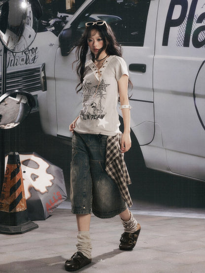 Detachable Butt Curtain Denim Cropped Pants【s0000017057】