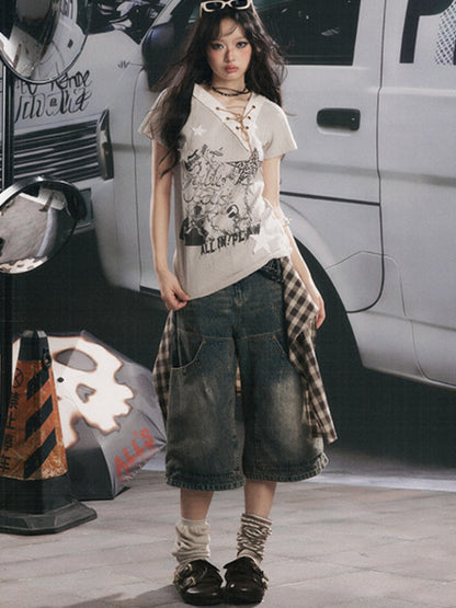 Detachable Butt Curtain Denim Cropped Pants【s0000017057】