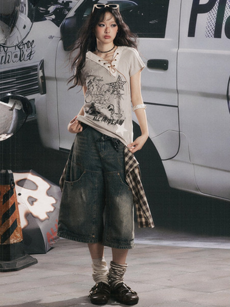 Detachable Butt Curtain Denim Cropped Pants【s0000017057】