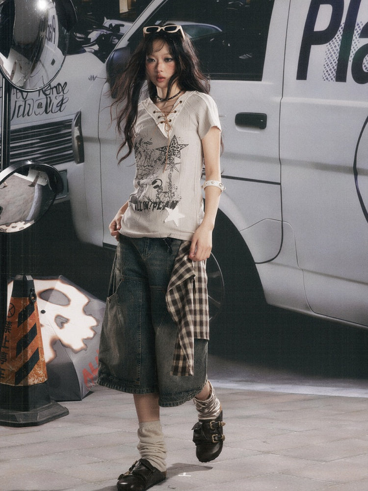 Detachable Butt Curtain Denim Cropped Pants【s0000017057】
