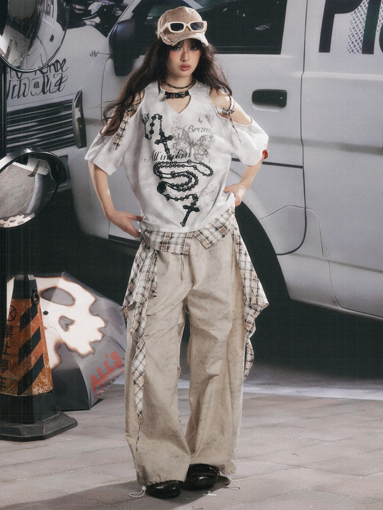 Detachable Plaid Butt Curtain Straight Pants【s0000017058】
