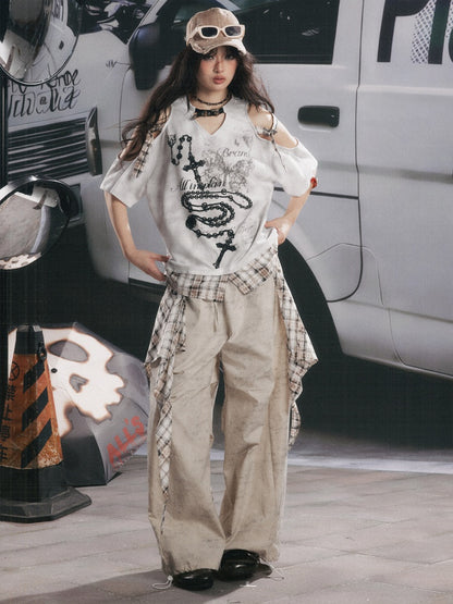 Detachable Plaid Butt Curtain Straight Pants【s0000017058】
