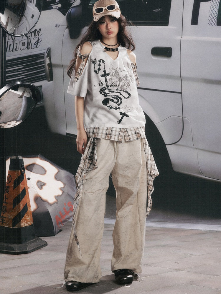Detachable Plaid Butt Curtain Straight Pants【s0000017058】