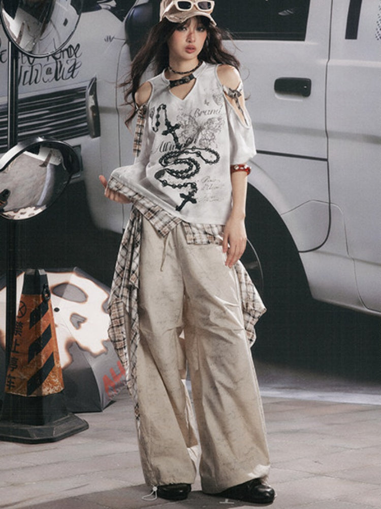 Detachable Plaid Butt Curtain Straight Pants【s0000017058】