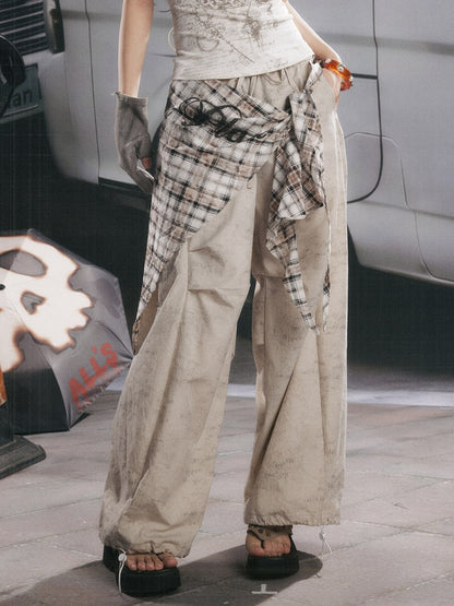 Detachable Plaid Butt Curtain Straight Pants【s0000017058】