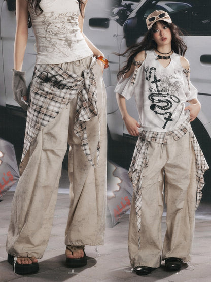 Detachable Plaid Butt Curtain Straight Pants【s0000017058】