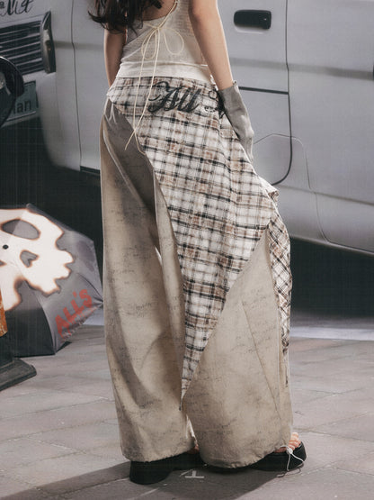 Detachable Plaid Butt Curtain Straight Pants【s0000017058】