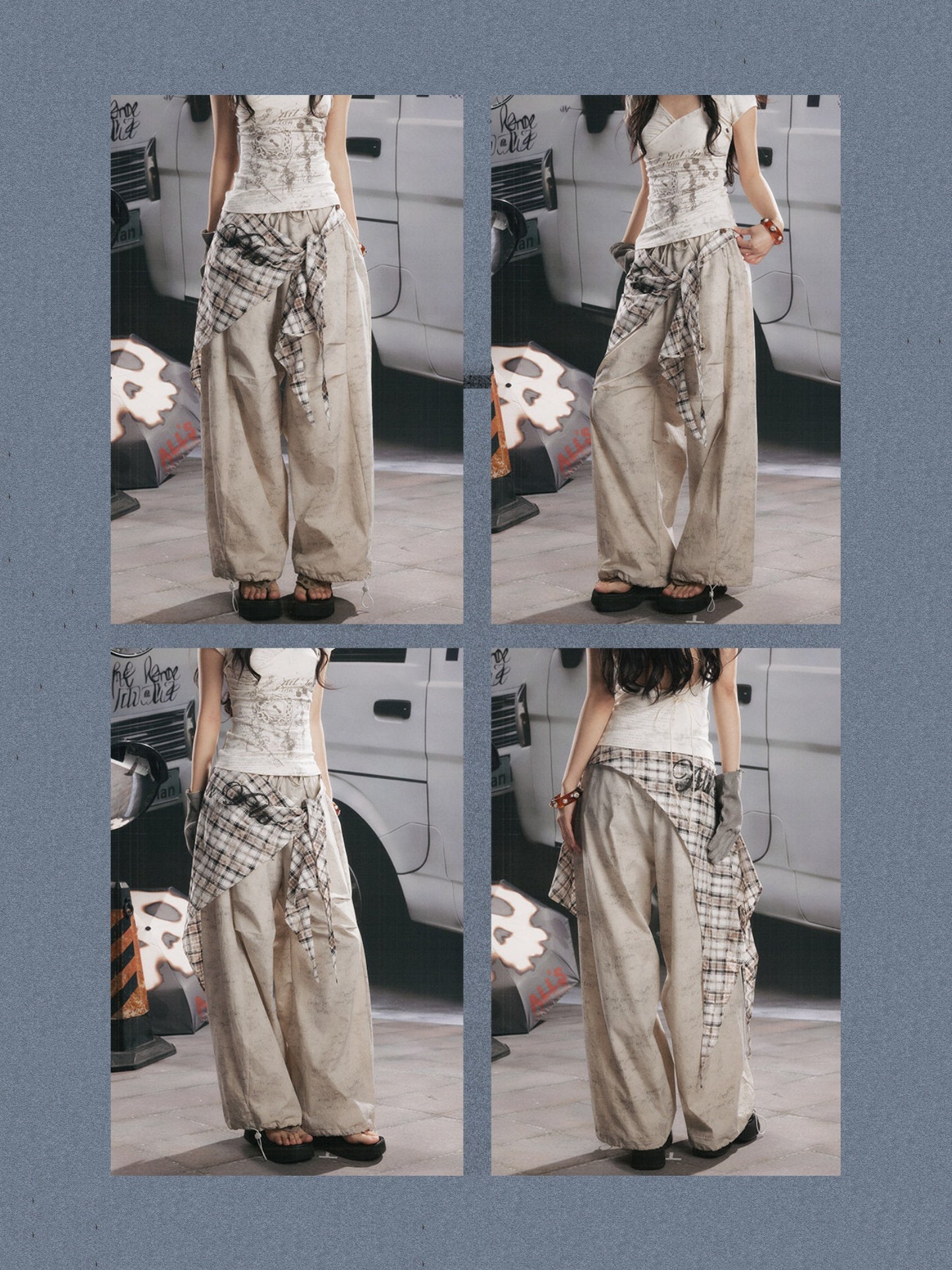 Detachable Plaid Butt Curtain Straight Pants【s0000017058】