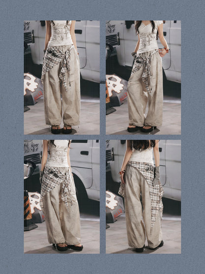 Detachable Plaid Butt Curtain Straight Pants【s0000017058】