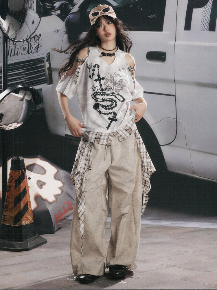 Detachable Plaid Butt Curtain Straight Pants【s0000017058】