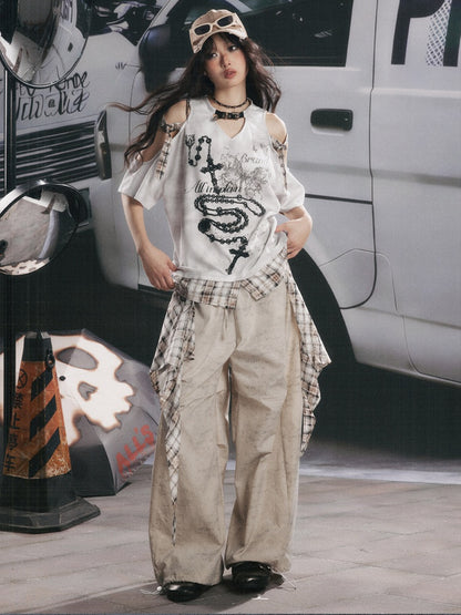 Detachable Plaid Butt Curtain Straight Pants【s0000017058】