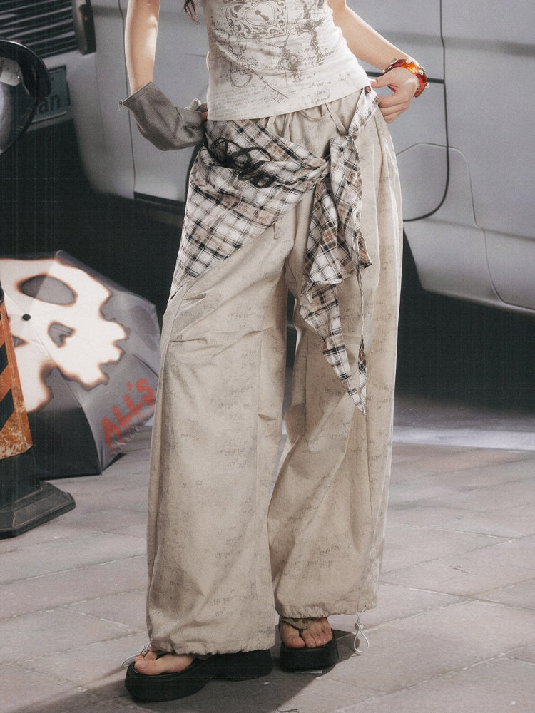 Detachable Plaid Butt Curtain Straight Pants【s0000017058】