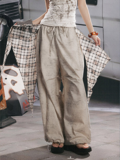 Detachable Plaid Butt Curtain Straight Pants【s0000017058】