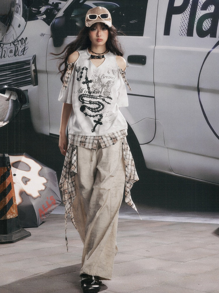 Detachable Plaid Butt Curtain Straight Pants【s0000017058】