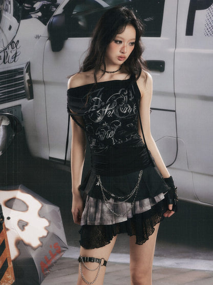 Swing Collar Squint Letter Print Sleeveless Tops【s0000017060】