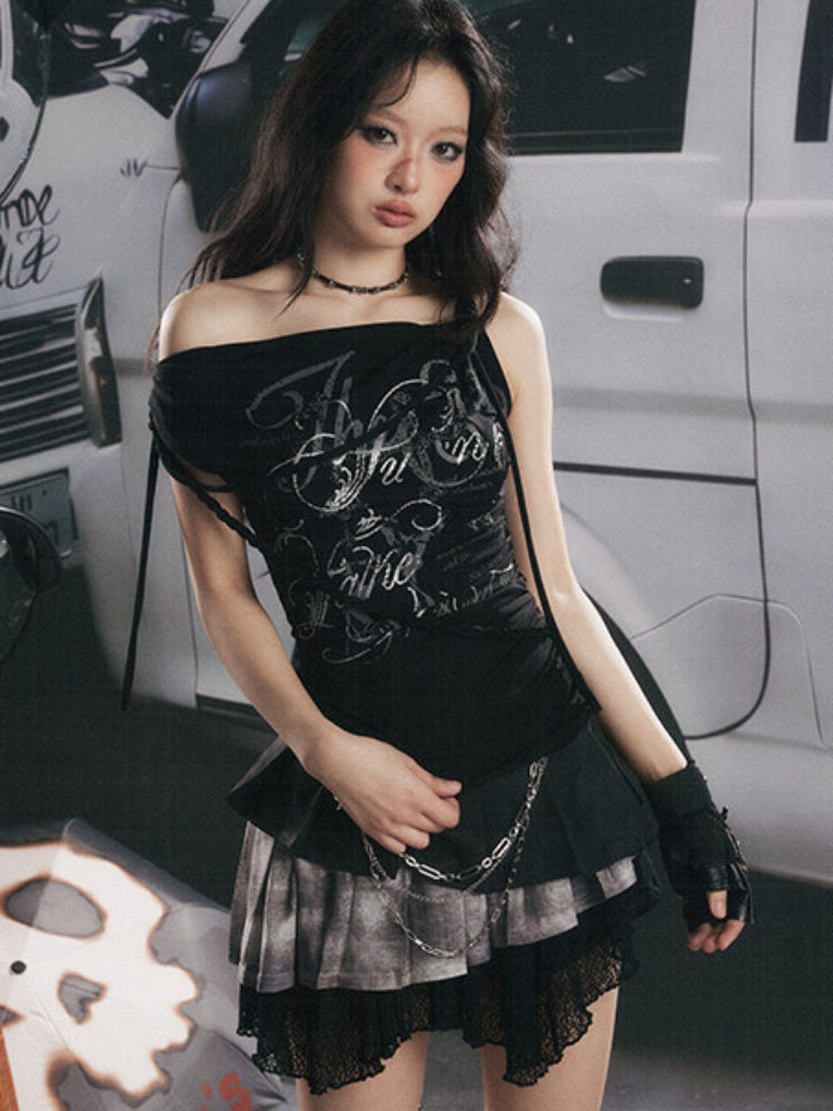 Swing Collar Squint Letter Print Sleeveless Tops【s0000017060】
