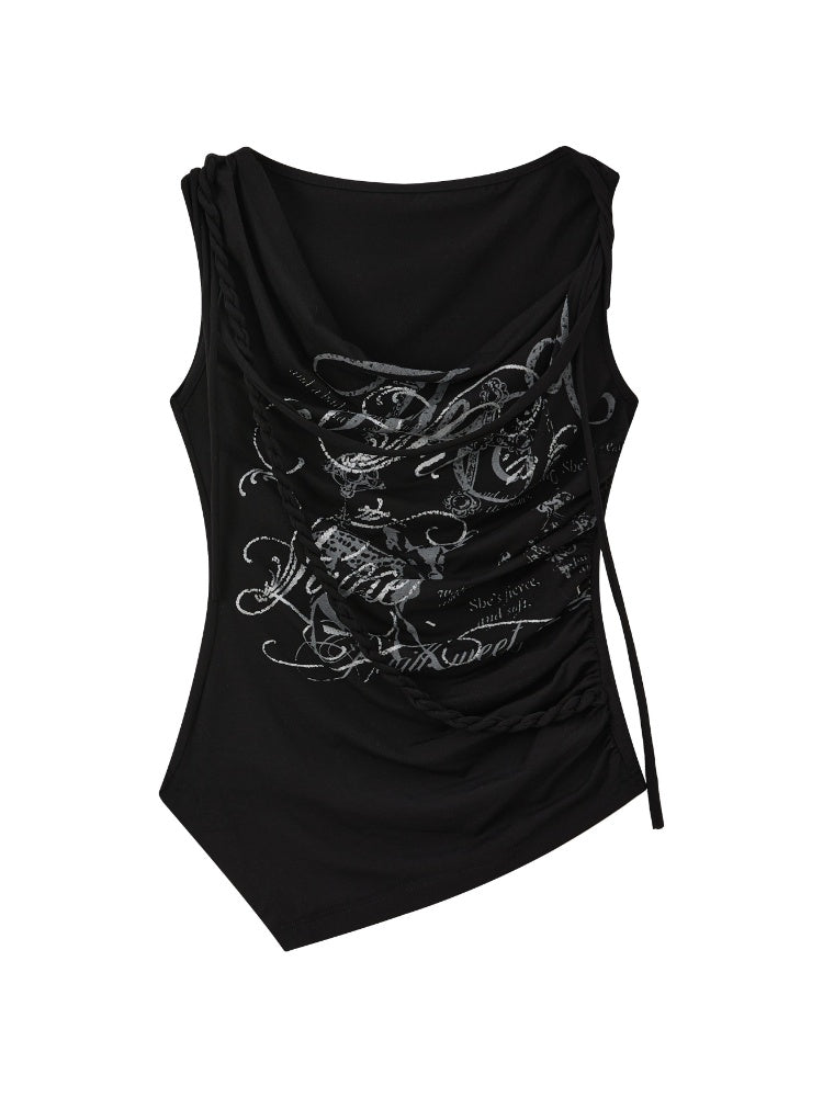 Swing Collar Squint Letter Print Sleeveless Tops【s0000017060】