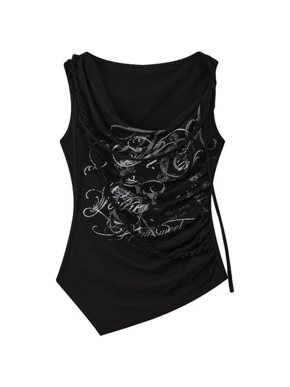 Swing Collar Squint Letter Print Sleeveless Tops【s0000017060】
