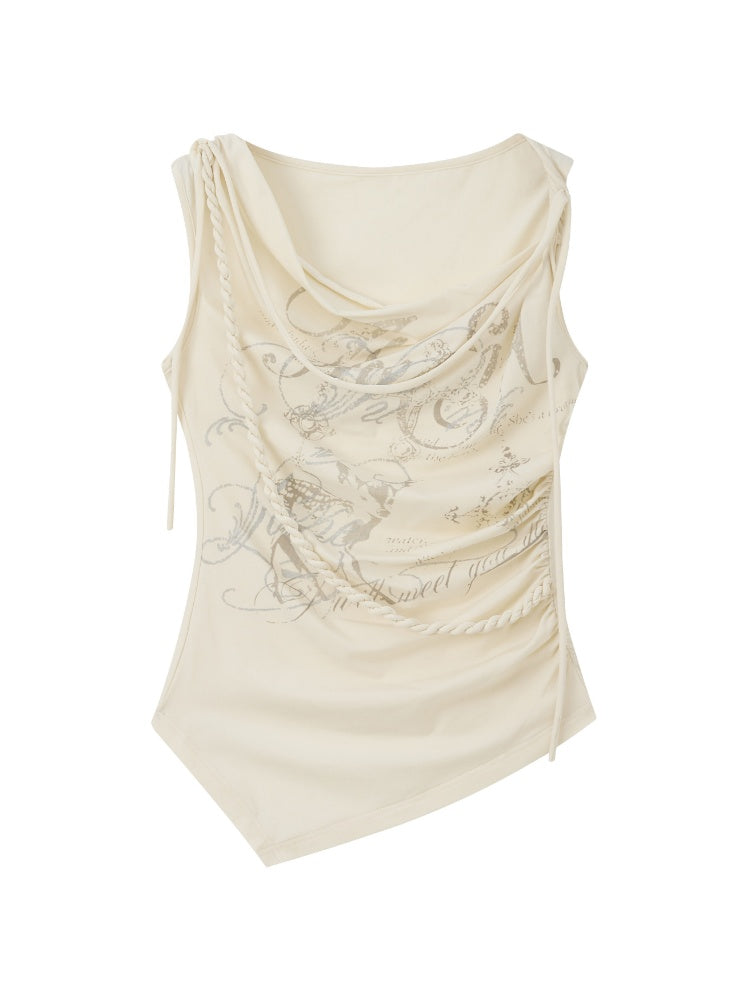 Swing Collar Squint Letter Print Sleeveless Tops【s0000017060】