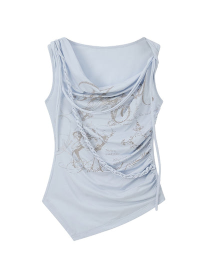 Swing Collar Squint Letter Print Sleeveless Tops【s0000017060】