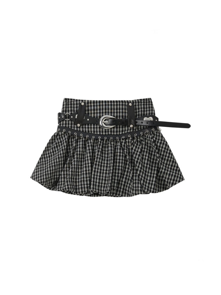 Plaid Bud Pleated A-Line Skirt【s0000017061】