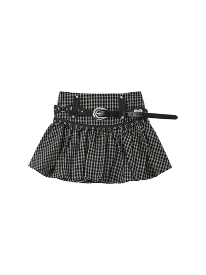 Plaid Bud Pleated A-Line Skirt【s0000017061】