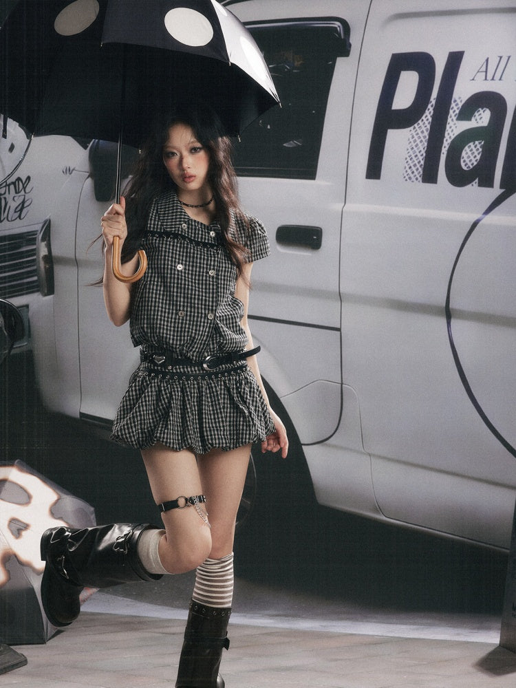 Plaid Bud Pleated A-Line Skirt【s0000017061】