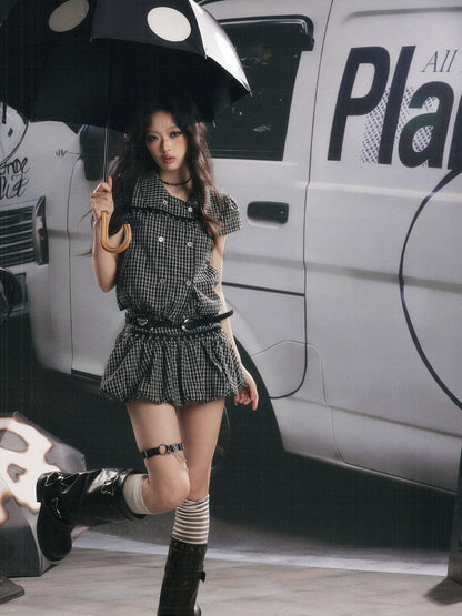 Plaid Bud Pleated A-Line Skirt【s0000017061】