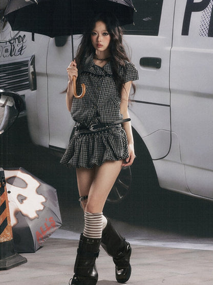 Plaid Bud Pleated A-Line Skirt【s0000017061】