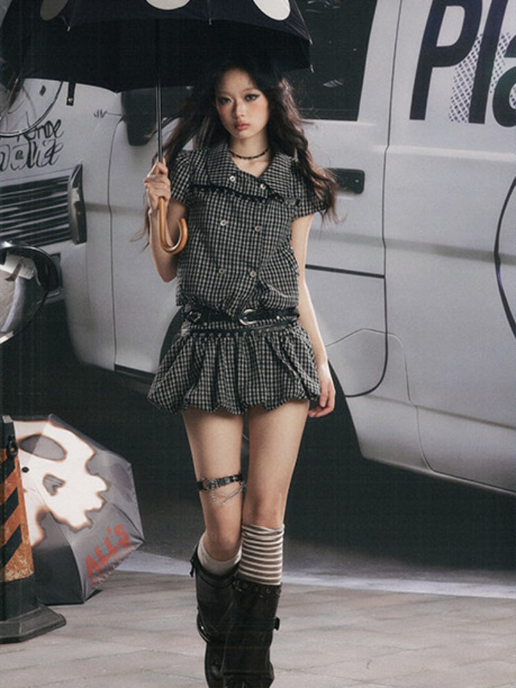 Plaid Bud Pleated A-Line Skirt【s0000017061】