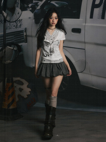 Stripe Patchwork Faux Layered Hooded T-Shirt【s0000017063】