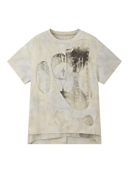 Faux Layered Ripped Back Pleats Short-Sleeved T-Shirt【s0000017064】