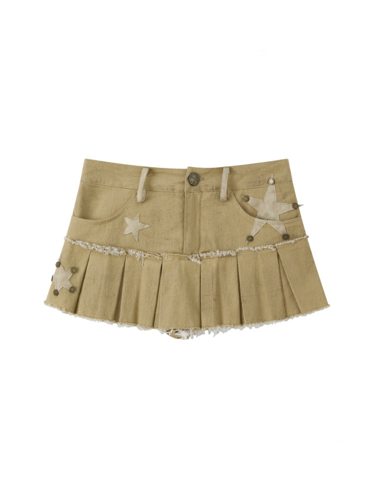 Five-Pointed Star Low Waist Pleats Short Skirt 【s0000017065】