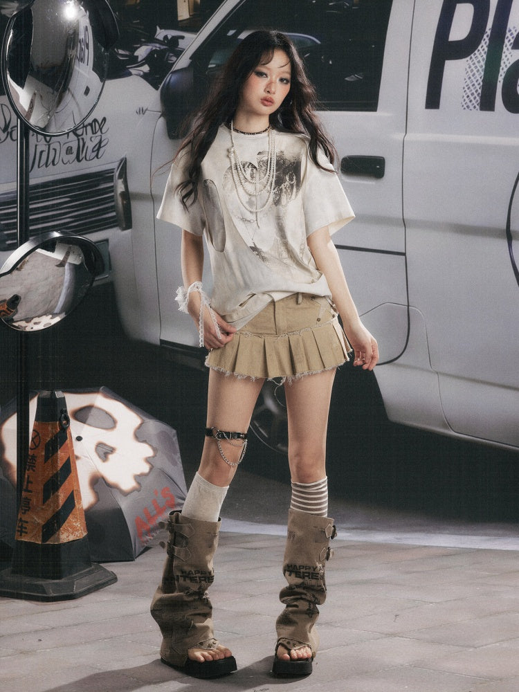 Five-Pointed Star Low Waist Pleats Short Skirt 【s0000017065】