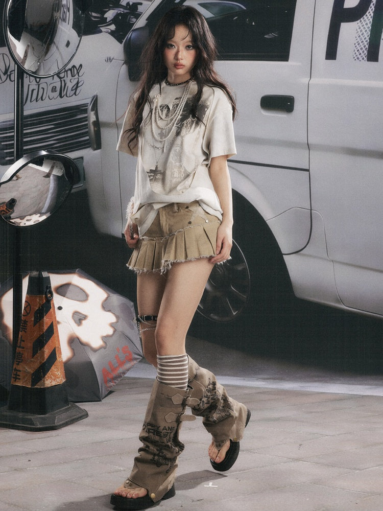 Five-Pointed Star Low Waist Pleats Short Skirt 【s0000017065】